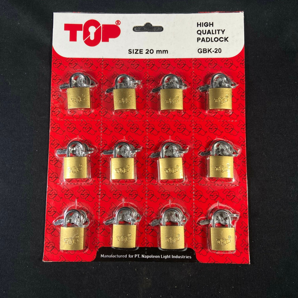 TOP Gembok Kuning Padlock 20 MM Kunci Bawah 12 PCS
