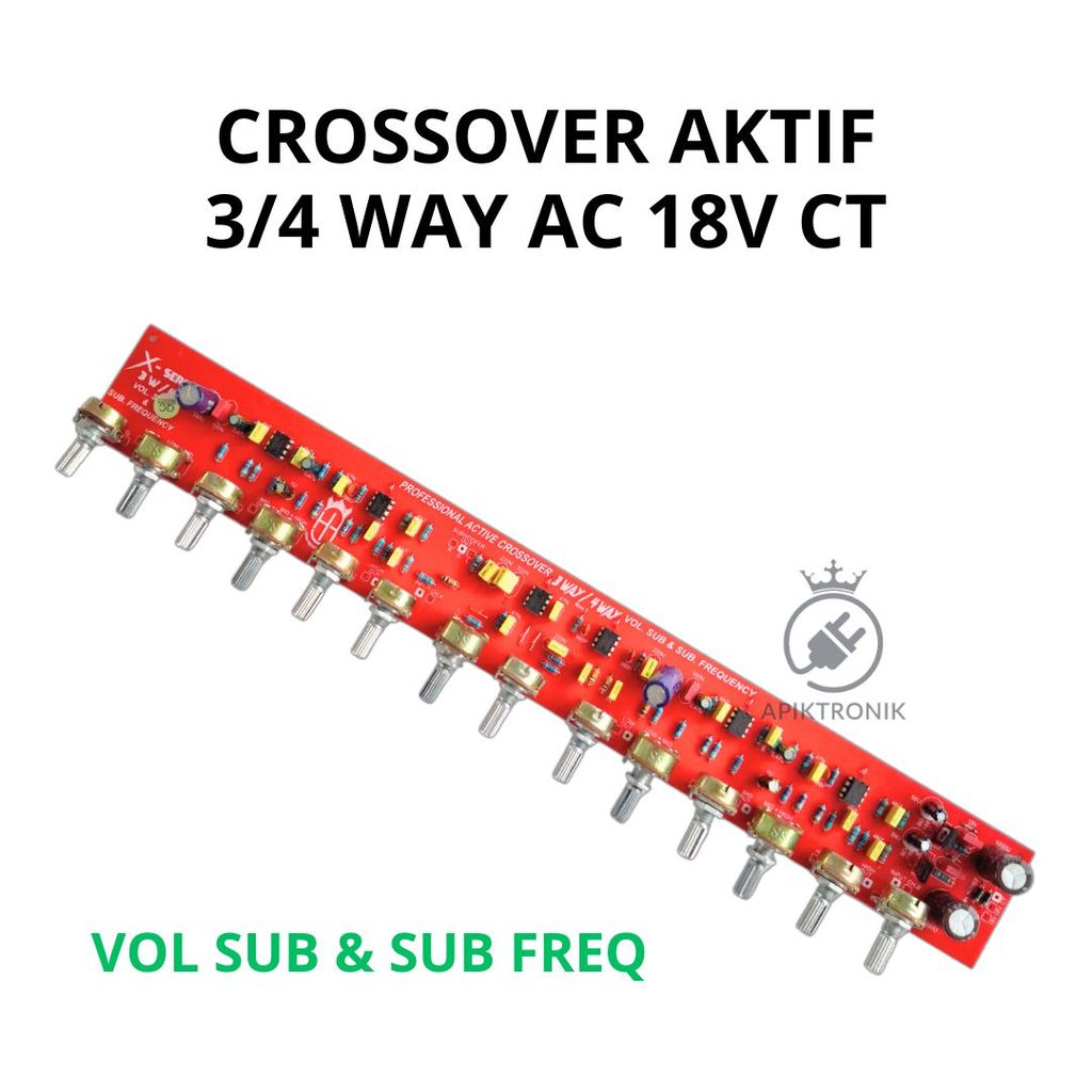 Crossover Aktif 3/4 Way Volume Sub & Sub Frequency AC 18V CT Audio PCB 14 Potensio