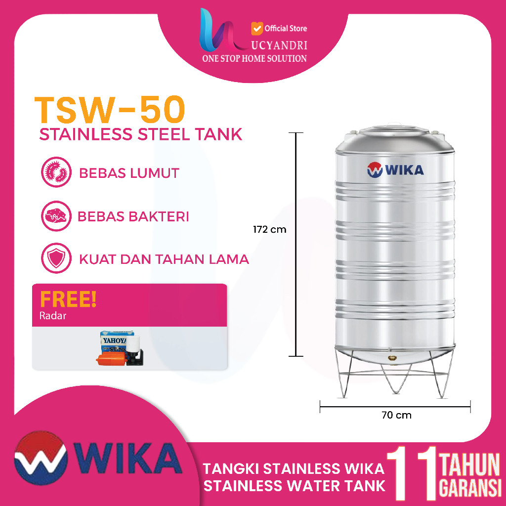 Tangki Air WIKA TSW50 | Toren Air Wika 500 Liter Stainless Steel  – Kapasitas 500 Liter | Tahan Lama