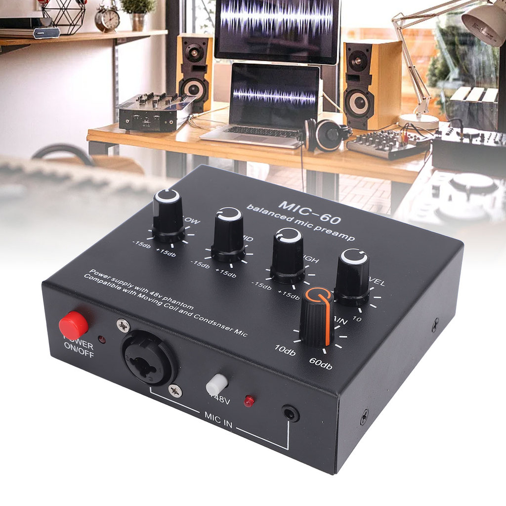 Balanced Mic Preamp 60db Gain Portable Enhance Sound Quality Aluminum Alloy Microphone Amplifier for