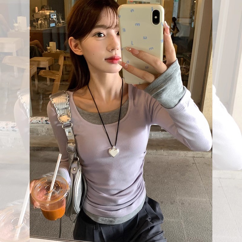 Dainty Vogue Kaos Lengan Panjang Ungu Untuk Wanita