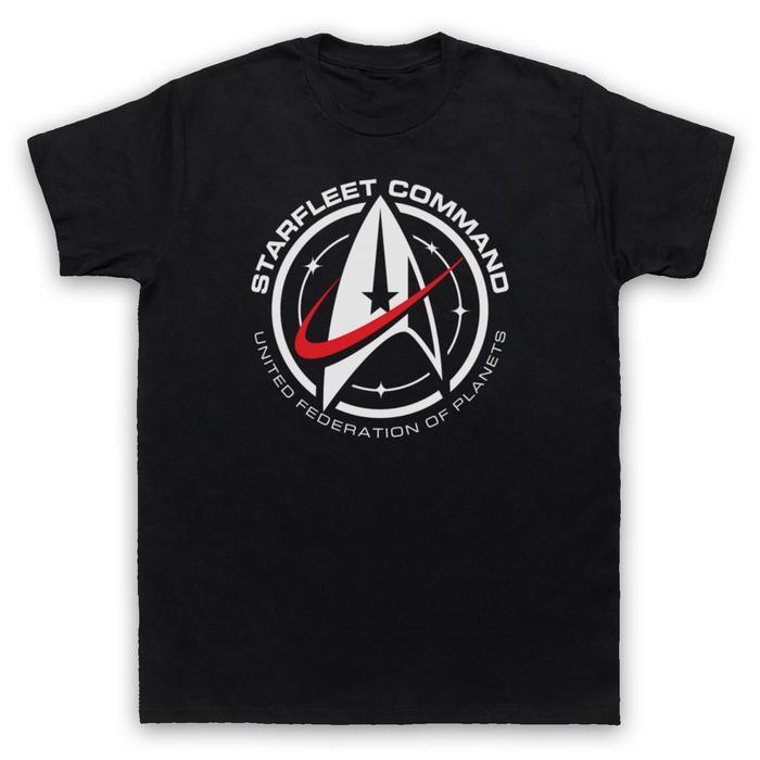 (COD) STAR STARFLEET COMMAND UNITED FEDERATION PLANETS TREKKIE MENS & WOMENS T-SHIRT - Black, S