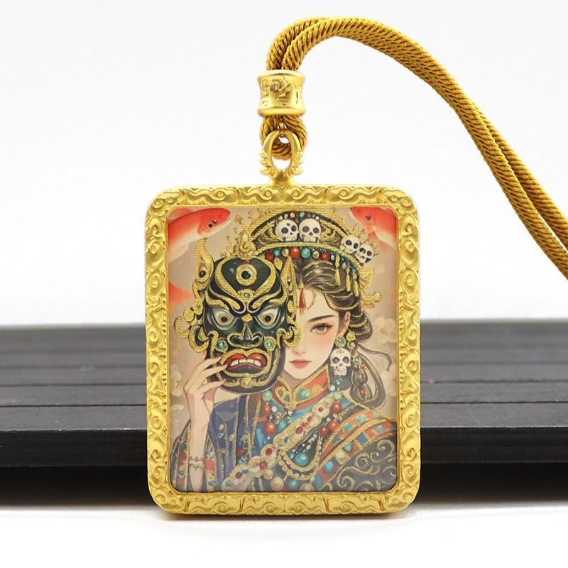 Liontin thangka bercat emas yang dilukis dengan tangan Zakiram liontin kalung thangka yang dilukis d