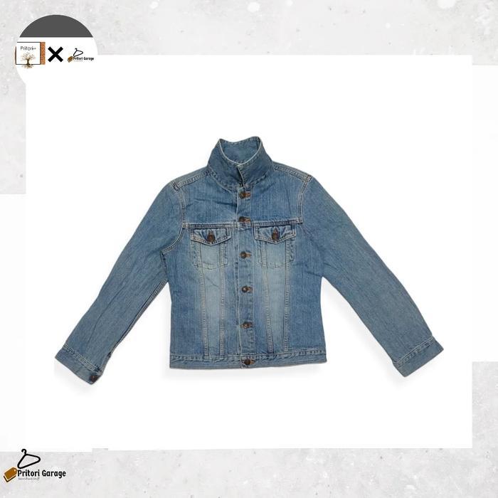 Raw Denim Jeans Trucker Jacket Crop Ships Light Blue Wash Color