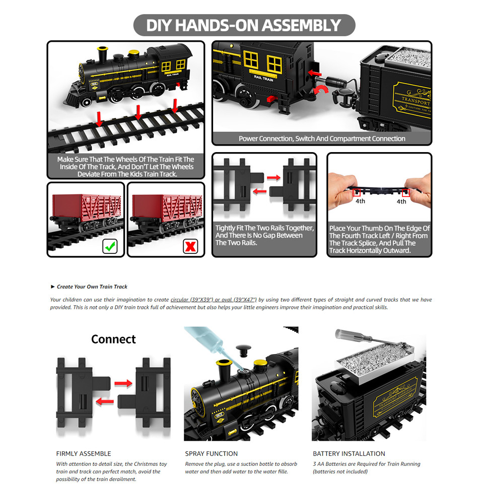 Kids Electric Steam Train Toy Rail High-Speed Rail Parking Lot Model Family Reunion Party Game Boy E