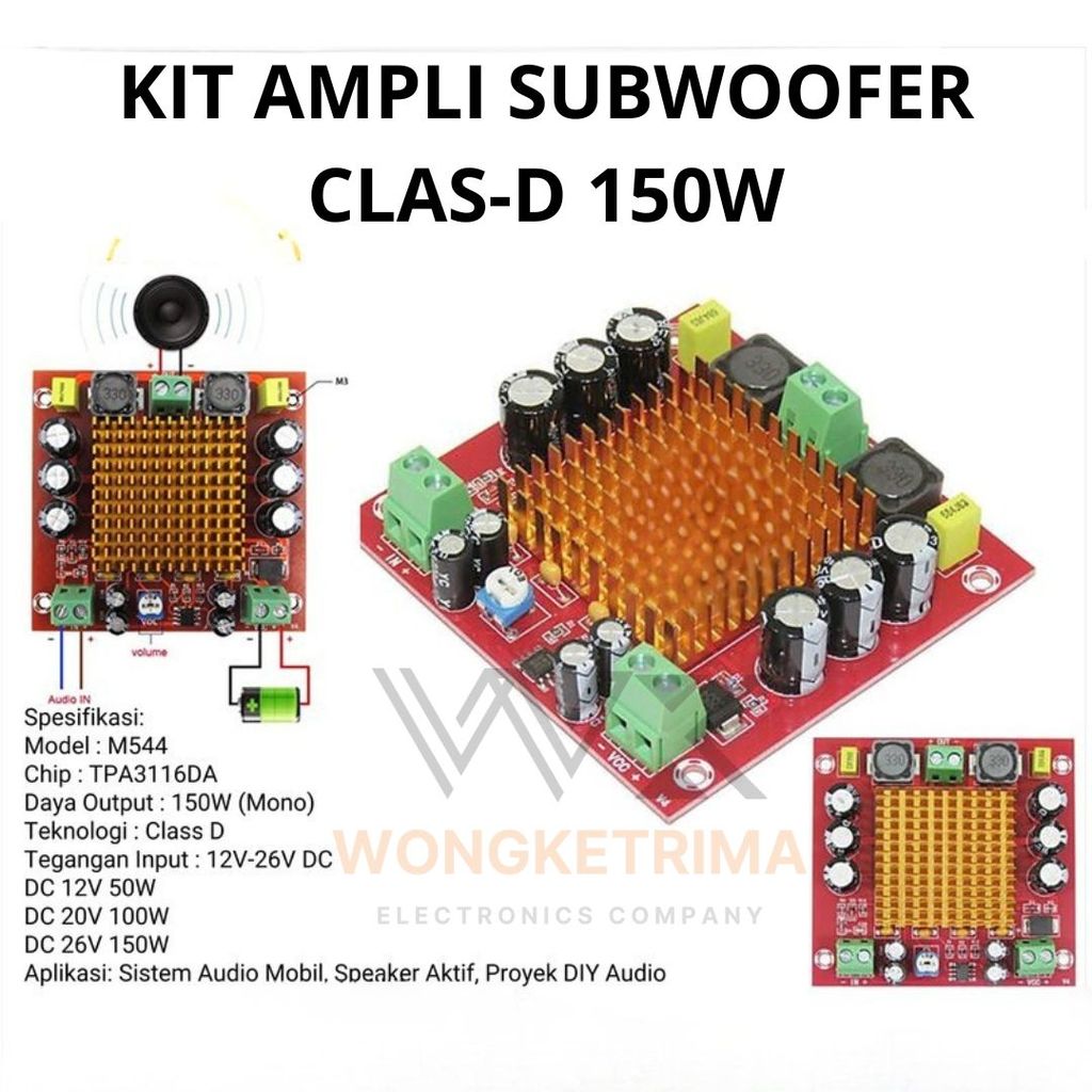 Kit Power Ampli Mono Subwoofer Clas D 150 Watt TPA3116 12-24v Dc
