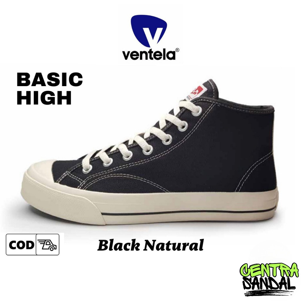 Sepatu Sekolah Hitam Putih Ventela Basic High Black Natural Sepatu Kanvas Original