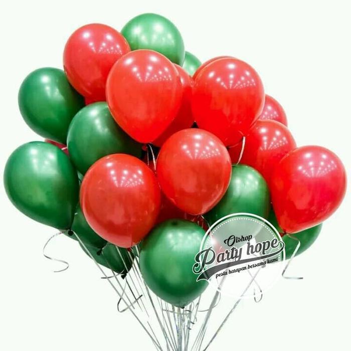 balon merah hijau / balon natal / Balon metalik balon natal dekorasi
