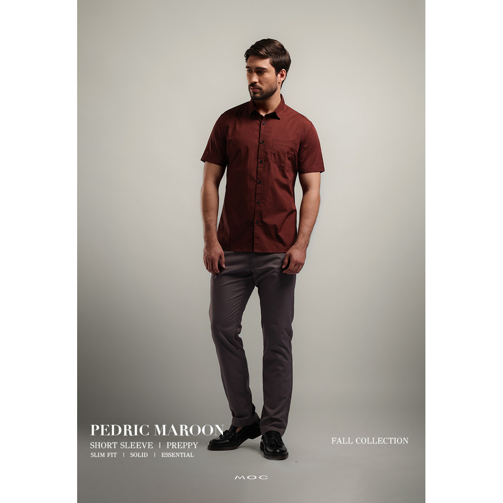 MOC Kemeja Lengan Pendek Pria PEDRIC-MAROON