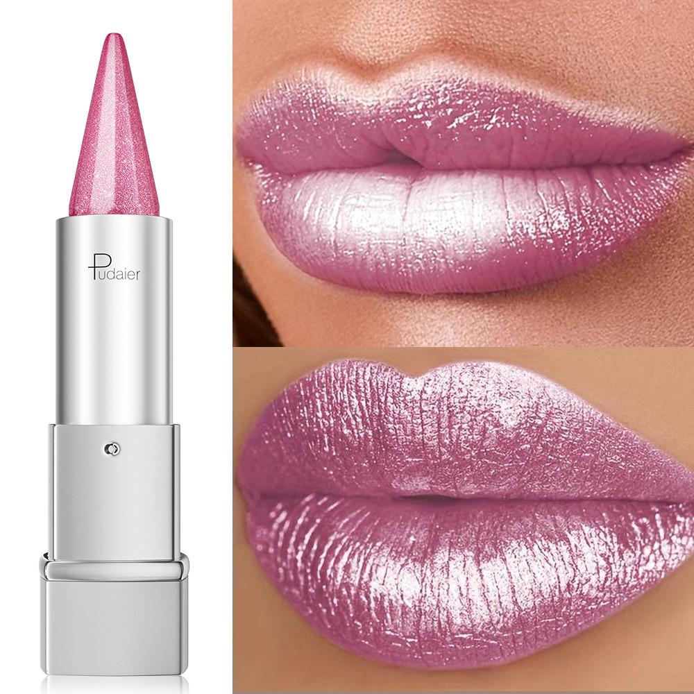 Pearlescent, Berkilau, Lipstik untuk Wanita, Ringan, Lipstik Tahan Air, Lipstik Tahan Lama 24 Jam. W