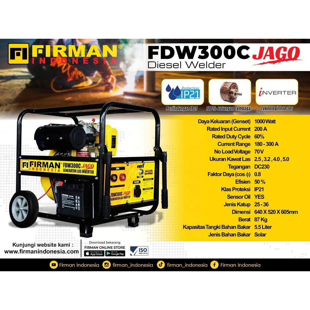 Mesin Genset Las Firman FDW300C JAGO Diesel Welder 300 A 3000 Watt