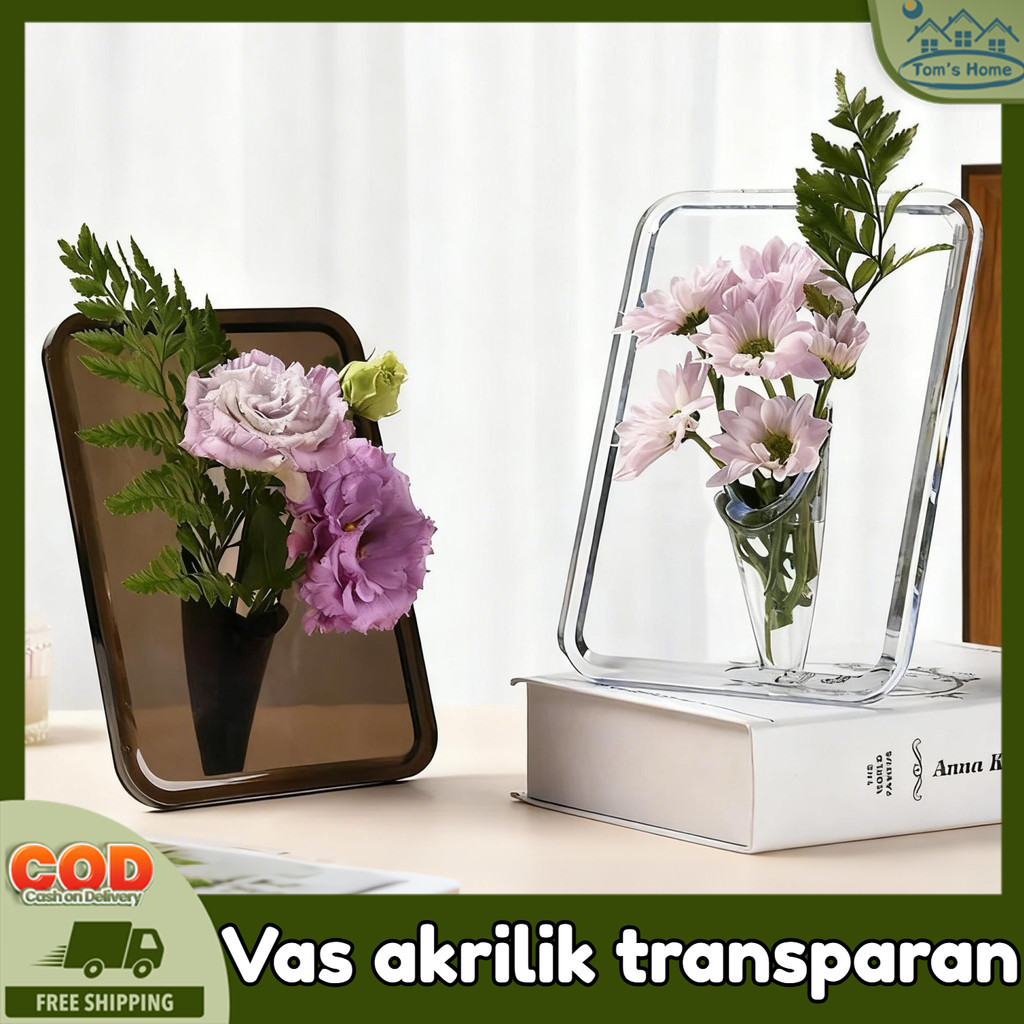 Vas Bunga Bening Acrylic Polos / Vas Akrilik Bingkai Foto Dekorasi / Hiasan Bunga Kreatif Untuk Deko