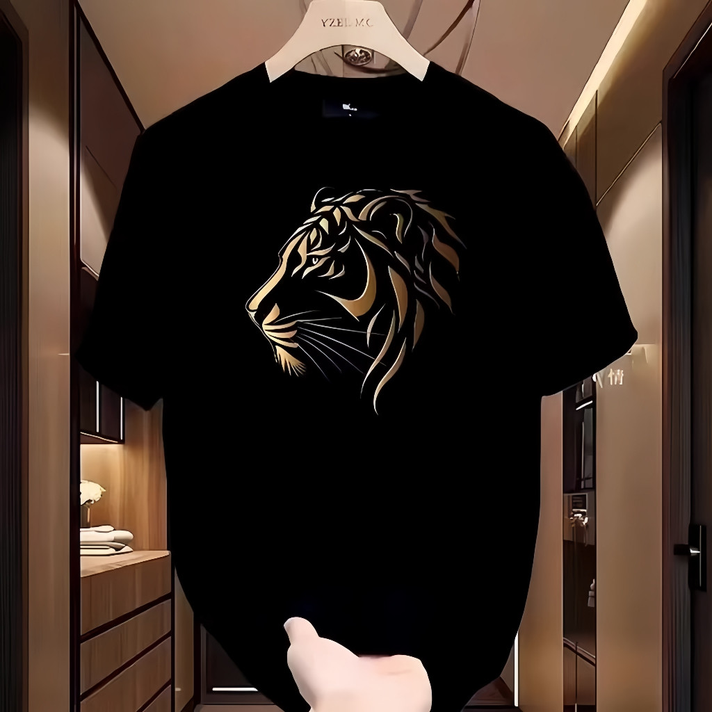 kaos pria original Cetak Kepala Harimau T-Shirt Kaos T 100% katun, untuk pria dan wanita, dengan ker