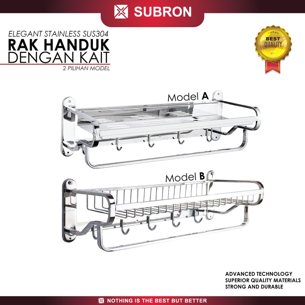 SUBRON SUS304 Rak Handuk 60cm Kawat Stainless 5 Kait Gantung Elegant Mewah Besar Kamar Mandi
