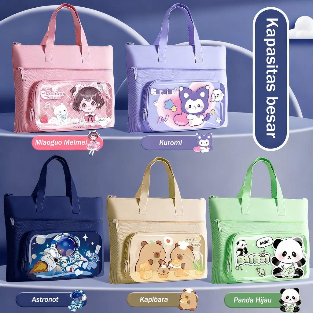 Tas Les Kanvas dengan Tutup Ritsleting - Tas Jinjing Sekolah untuk Buku dan PR, Warna Cerah  Anak