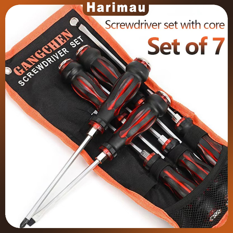 7 PCS/SET Obeng Magnet/obeng Plus Magnet Kuat/mata Obeng Magnet Tekiro/Set Obeng Phillips Beralur Ti
