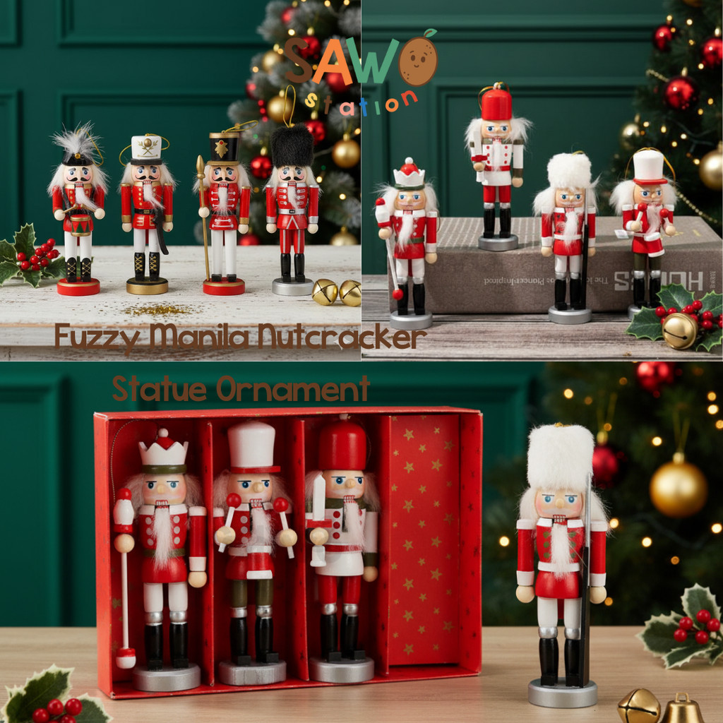 PROMO[1 Set Isi 4pcs] Fuzzy Manila 14cm Nutcracker Statue Ornament Christmas Decoration - Patung Paj