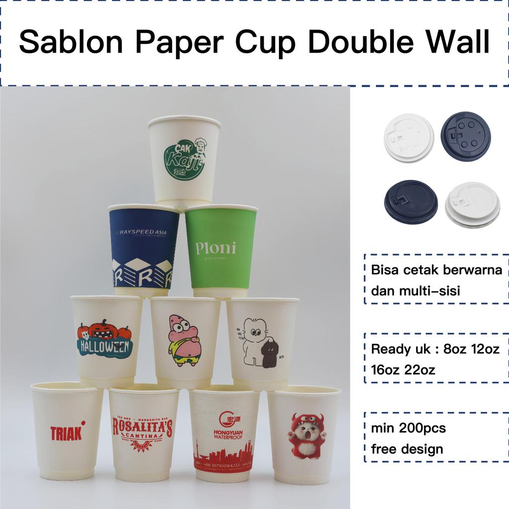Sablon Paper Cup Tebal Double Wall  8oz 12oz 16oz