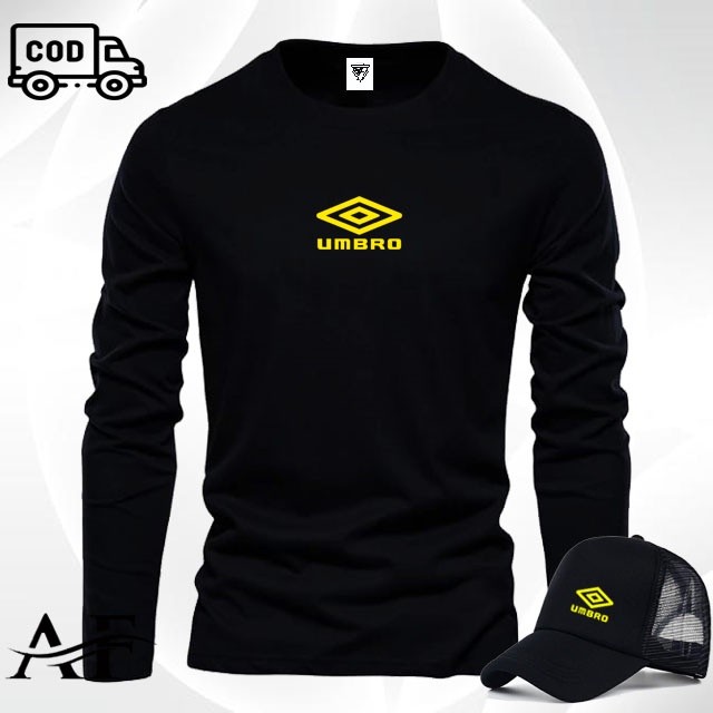 Trendy now Bonus Topi Kaos Lengan Panjang Logo Ombro Text Kuning /Kaos pria & Wanita / Kaos premium 