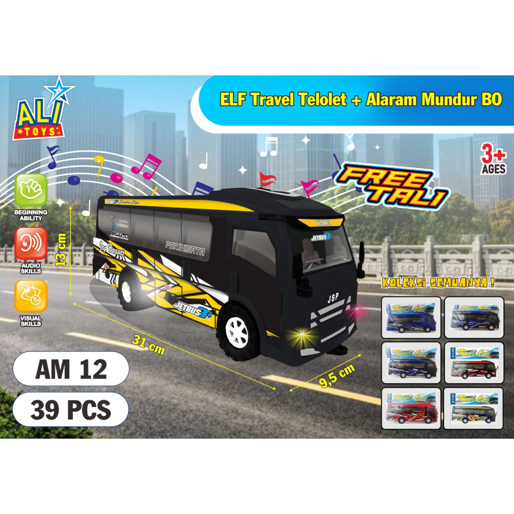 Mainan Mobil Elf Travel Musik Telolet & Alarm Mundur AM.12 // Mainan Anak Laki Laki Mobil Mobilan El