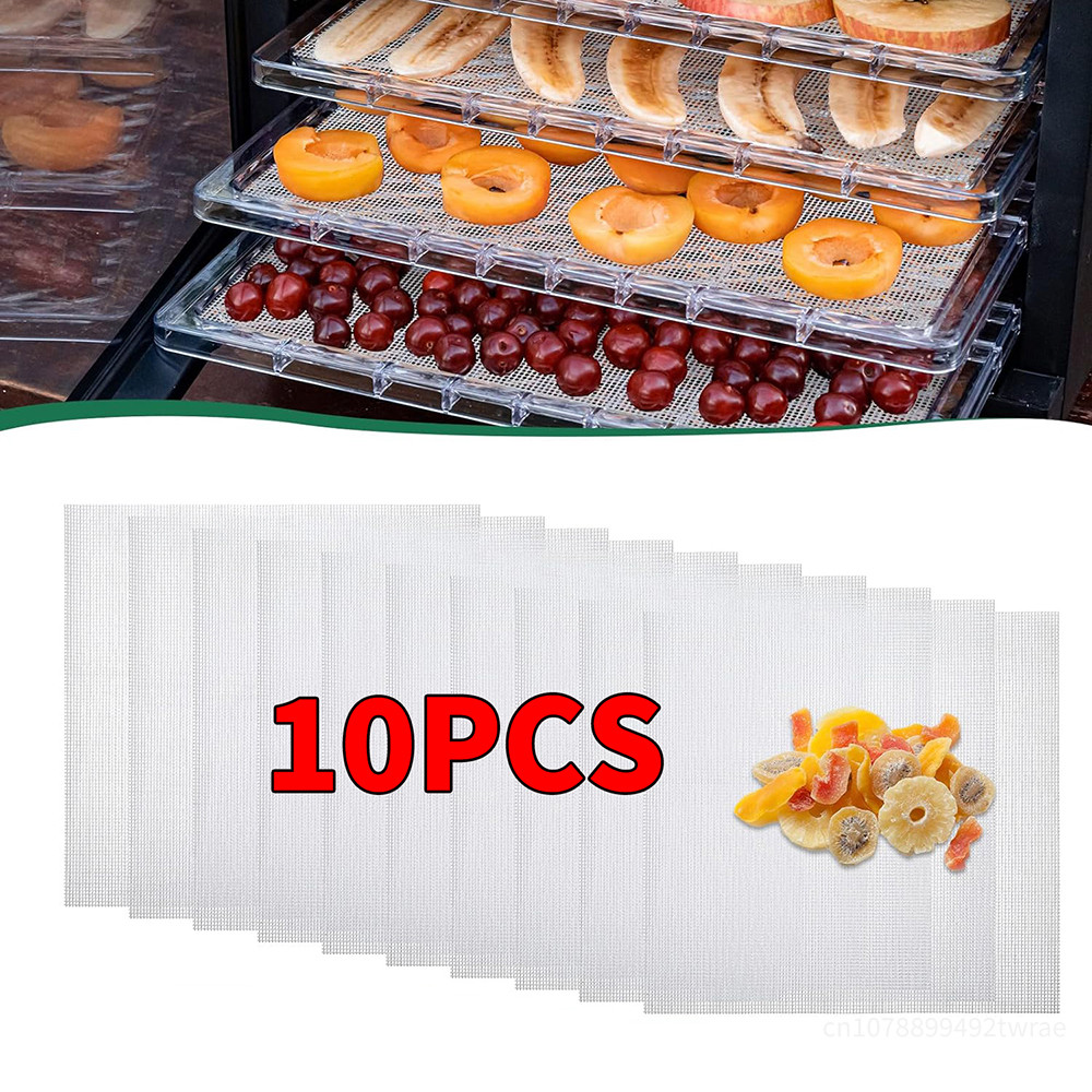 10Pcs Silicone Dehydrator Sheets 15.7x15.7 Inch Premium Non-Stick Mesh Mat Fruit Food Dehydrator Reu