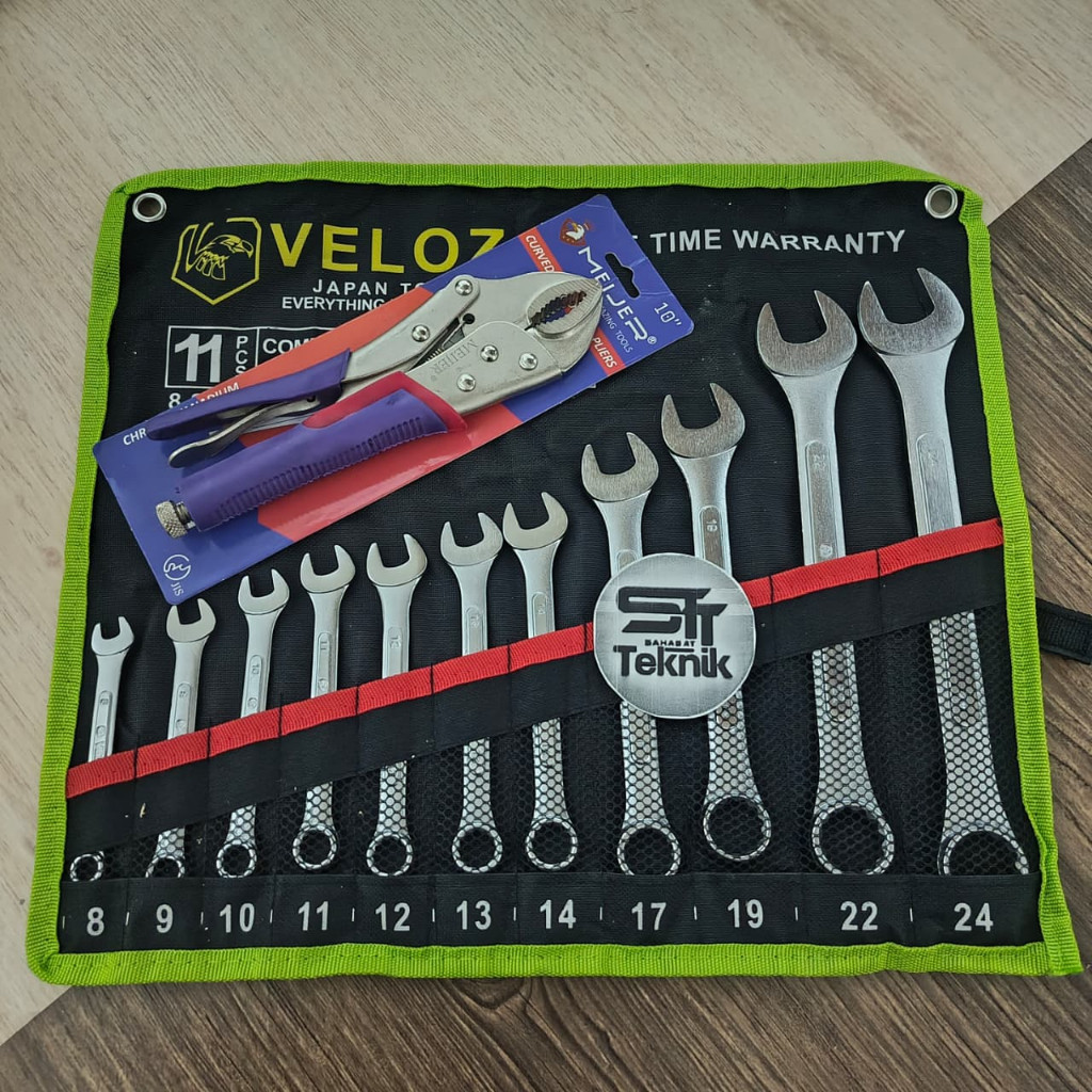 KUNCI RING PAS VELOZ 11 PCS 8-24 MM / Kunci Pas Ring Set VELOZ Lengkap 1 Set BONUS OBENG AMERIKA