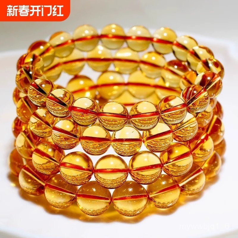 Natural Brazilian Citrine Bracelet Golden Citrine Violent Yellow Clear Transparent Bead Bracelet for