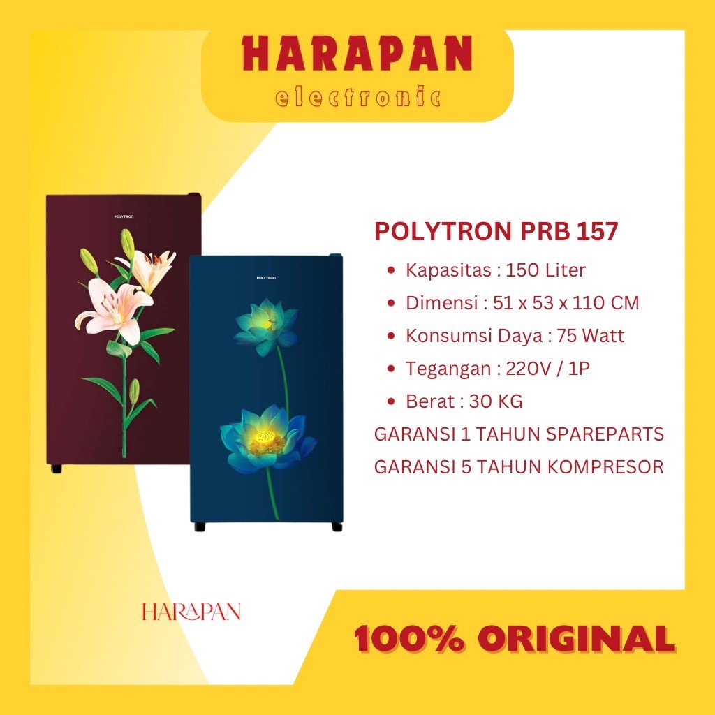 KULKAS 1 PINTU POLYTRON PRB 157 / LEMARI ES FREZEER PRB 159 - 150 LITER / KULKAS MINI MURAH
