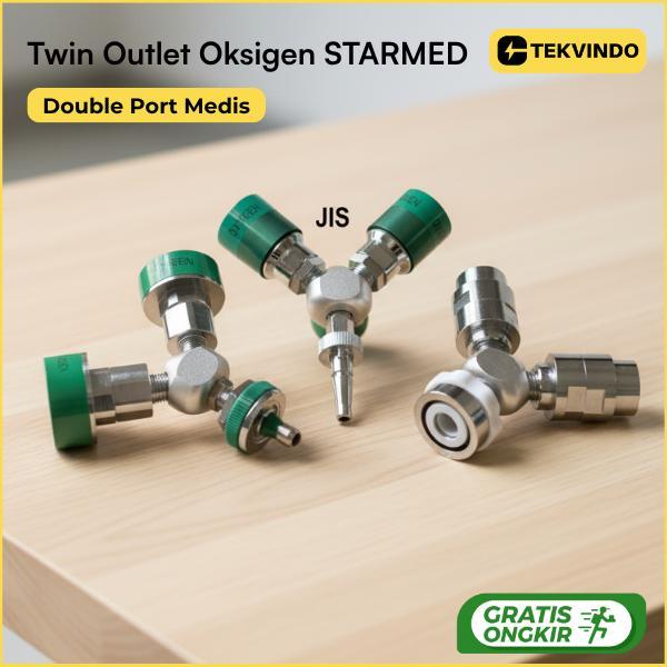 Twin Outlet Gas Medis Oksigen STARMED Ganda Wall Outlet Medical Hospital Oxygen