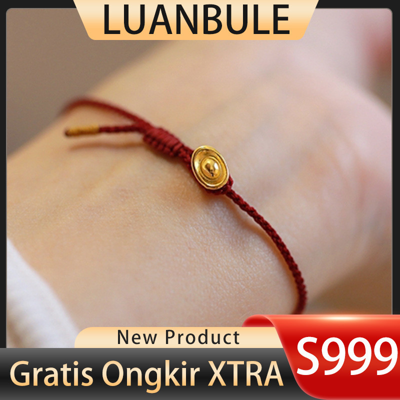 LUANBULE Gelang Tali Merah Ingot Emas Perhiasan Pria Dan Wanita