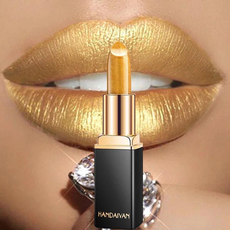 9 Warna Kilau Emas Matte Beludru Telanjang Lipstik Logam Berkilau Seksi Pigmen Merah Rias Tahan Lama