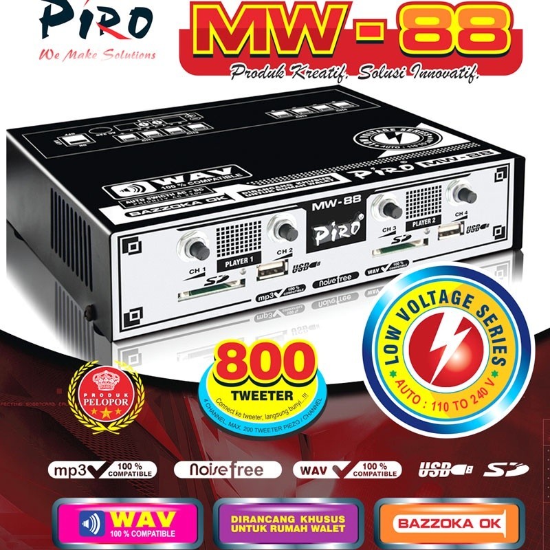 Ampli Walet MW88 Piro Mesin Ampli Walet 4 Chanel 2 Player AC DC Auto Switch Ampli MW 88