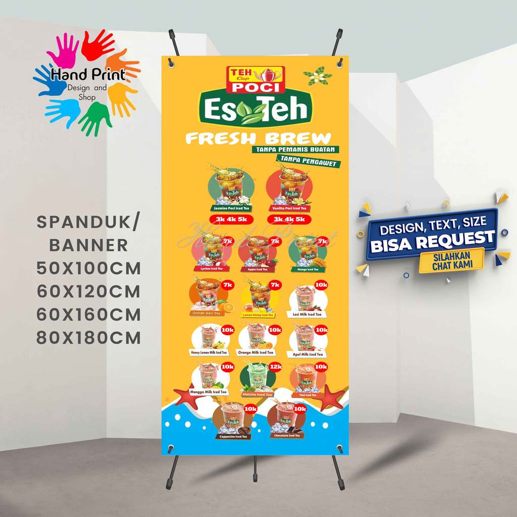 Cetak Spanduk Banner Es Teh Poci Oren MMT Spanduk Custom 60x160