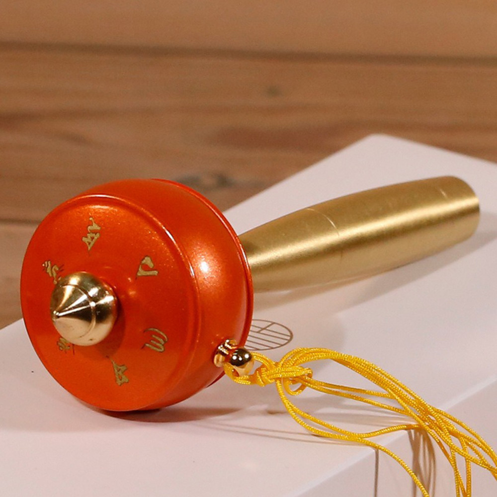 Tibetan mini hand cranked copper prayer wheel, Eightauspicious sixcharacters Mantra wheel, Silent dr