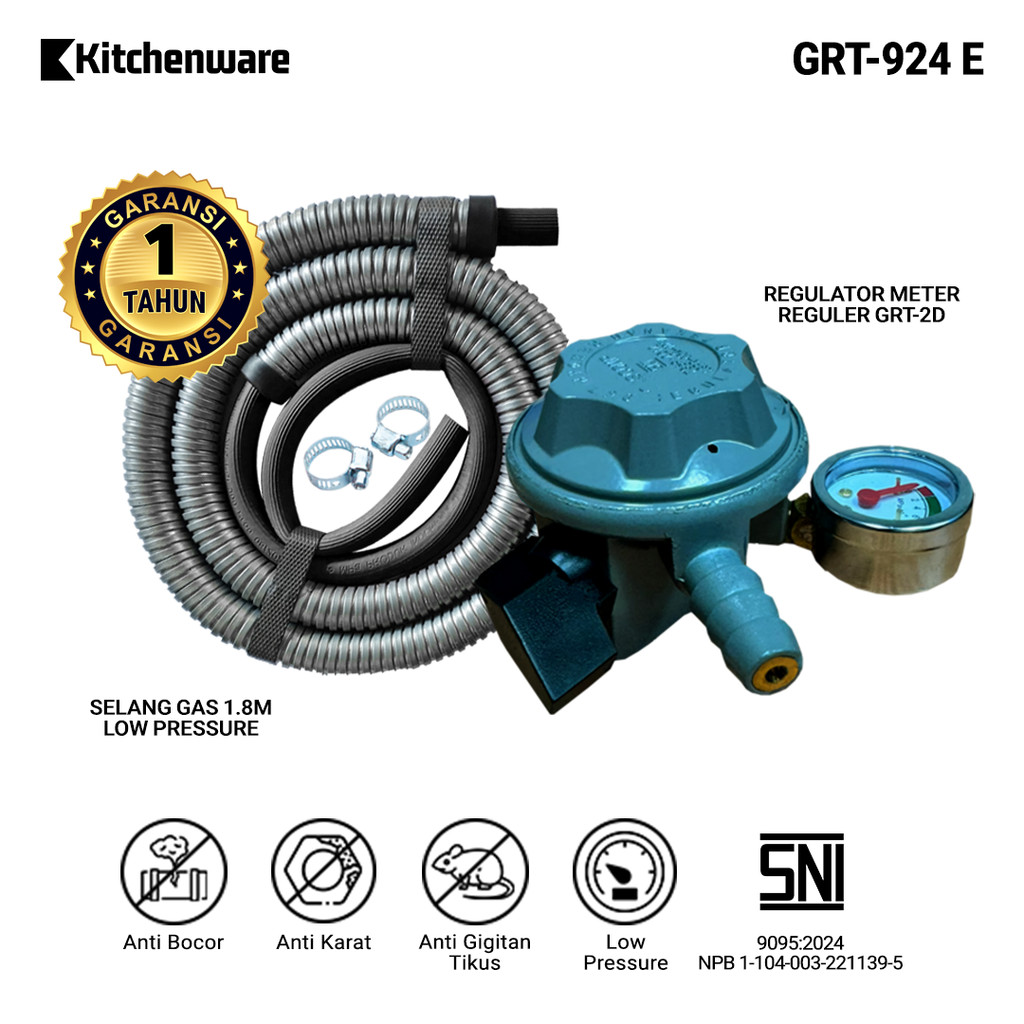 Kitchenware Paket Regulator Meter + Selang (GRT-924E) Regulator Gas Aman Regulator Gas Anti Bocor Re