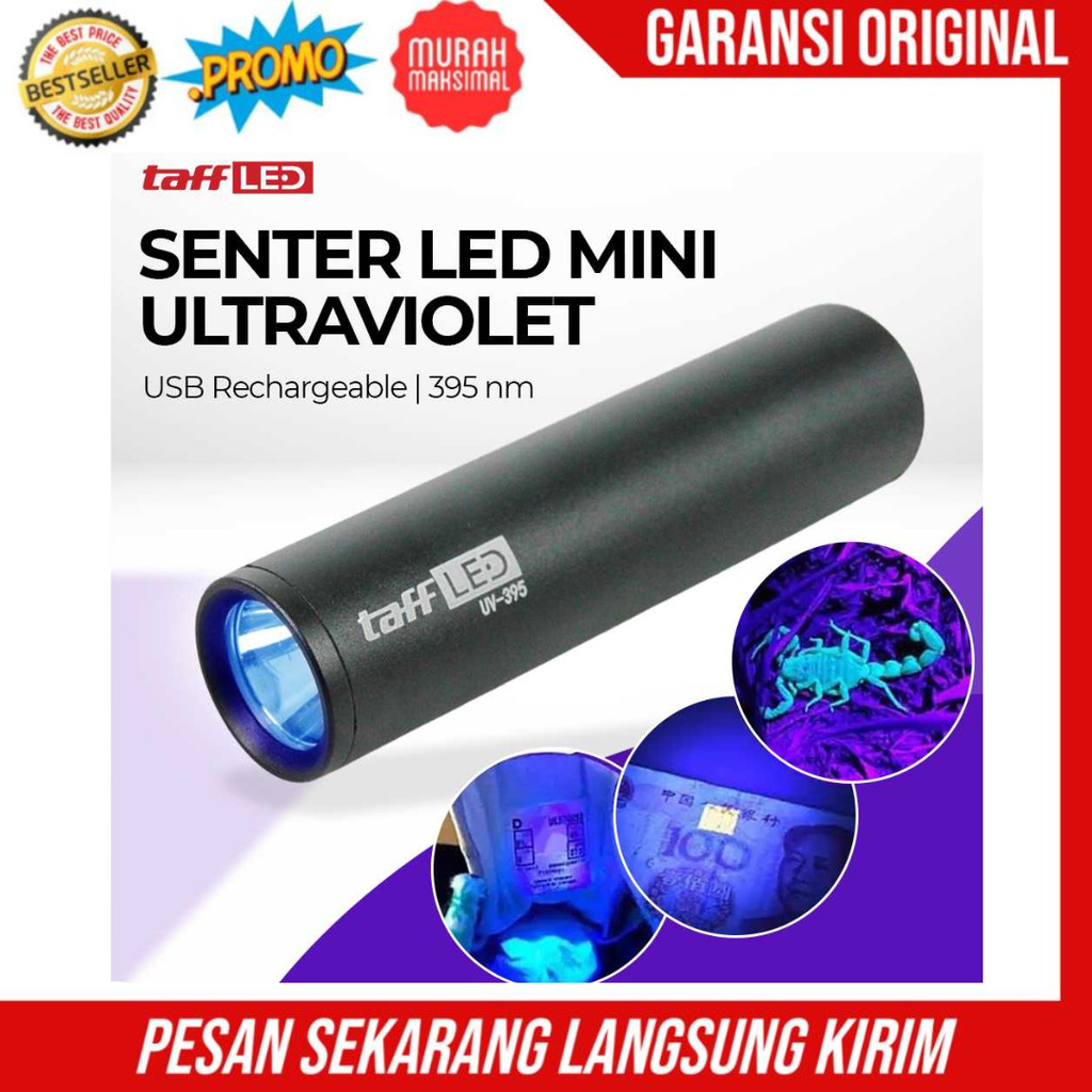 Senter LED Ultraviolet Deteksi Uang Palsu UV Light USB Isi Ulang 395nm TaffLED