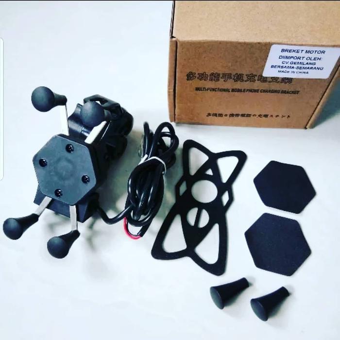 2 in 1 holder hp besi + usb cas hp waterproof buat semua motor