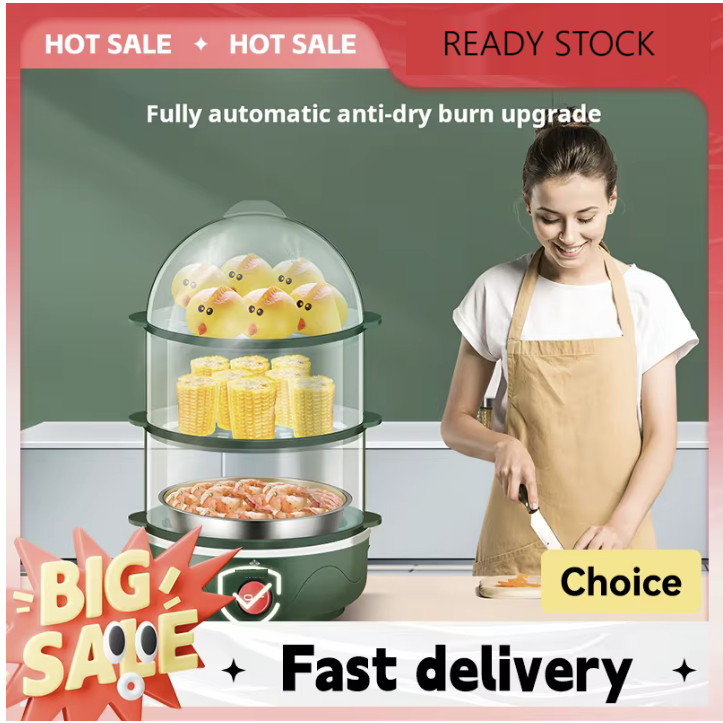 VINEX - Alat Kukus Mini Listrik 3 Susun 9 Liter Multifungsi Electric Food Steamer