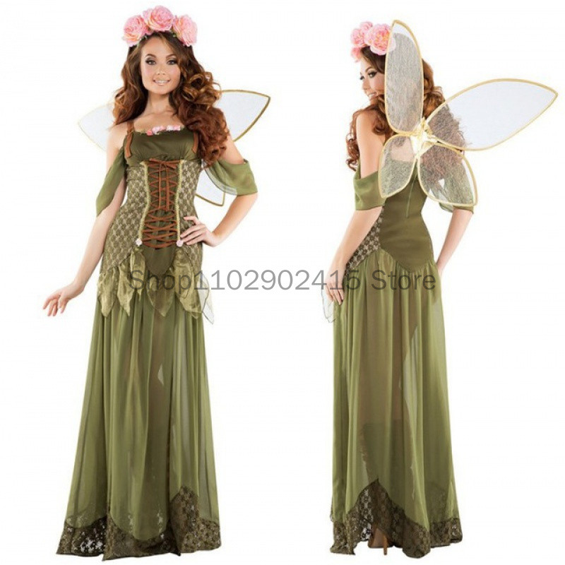 Halloween Adult Women Angel Elf Flower Fairy Cosplay Costume Hen Party Fairy Tale Green Forest Cospl