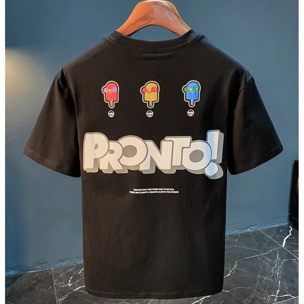 [COD|Katun 100%]Kaos Hitam Es Krim Pronto Pria Wanita Baju Atasan Grafis Kartun Kasual Nyaman Outlet