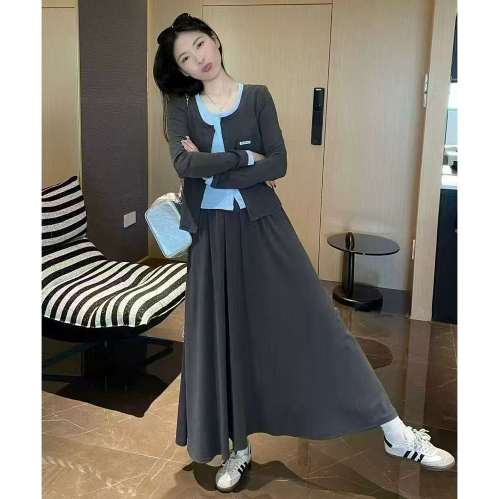 EIRU - LEONA MODEST SET WANITA | Setelan Rok Panjang dan Cardigan Korean Casual Look Elegan Kekinian