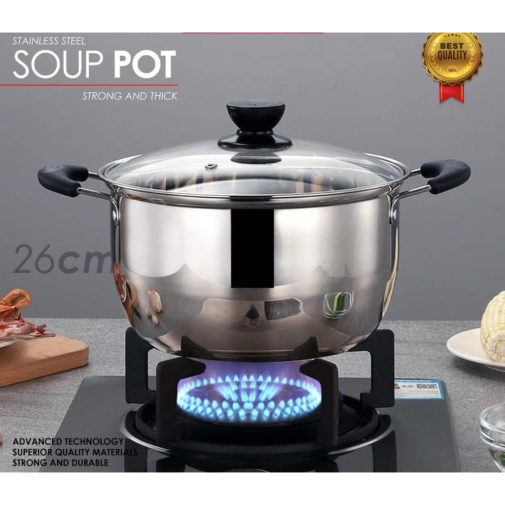 Cookery Soup Pot 26cm Panci Sup Stainless Tutup Kaca - 268