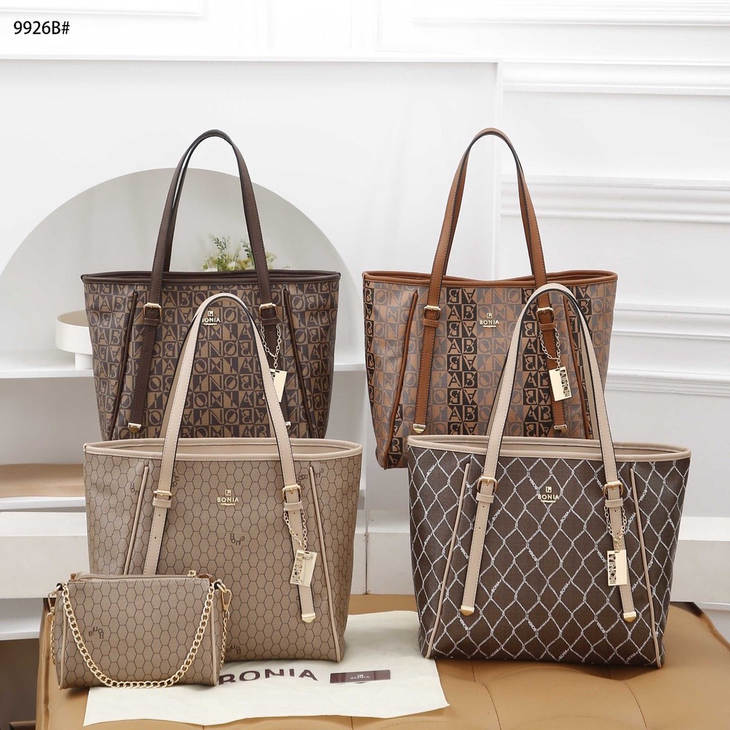 Tote Shoulder Bag With Sling Bag #9926B Bahan Leather Semi Platinum
