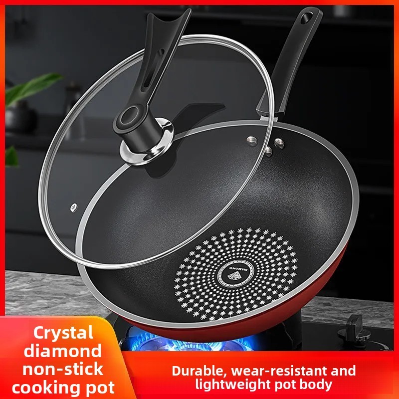 Red Star Crystal amond Non-Stick Wok Easy to Clean Oil-Free Universal Home Iron Wok for Stir-Frying 