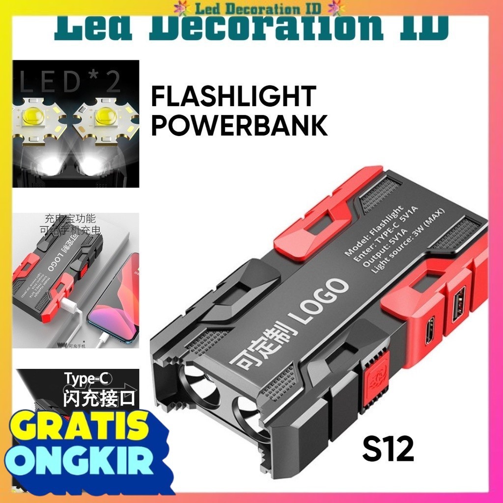 SENTER LED 2 MATA FLASHLIGHT + POWERBANK / SENTER CAS USB