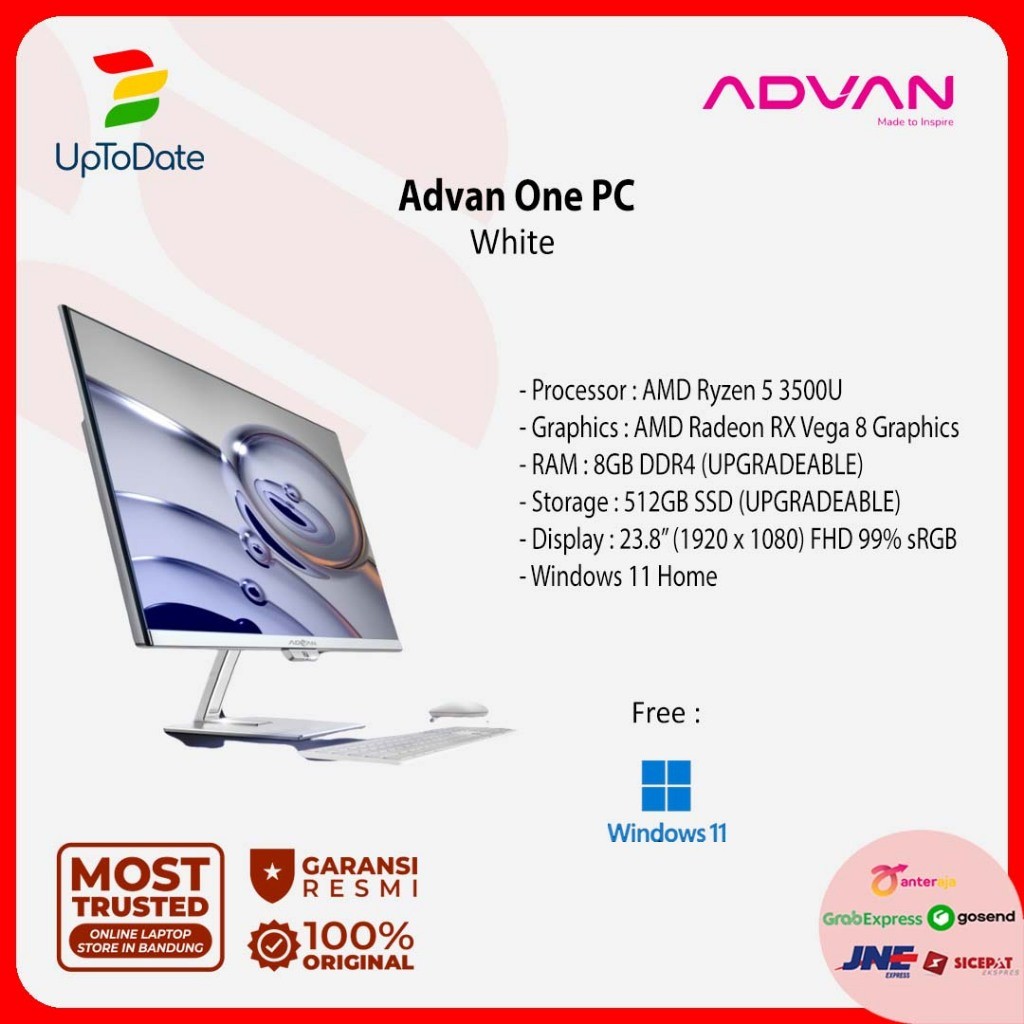 Advan All In One PC AIO One PC AMD Ryzen 5 3500U 8GB 512GB 23.8" FHD WIN11