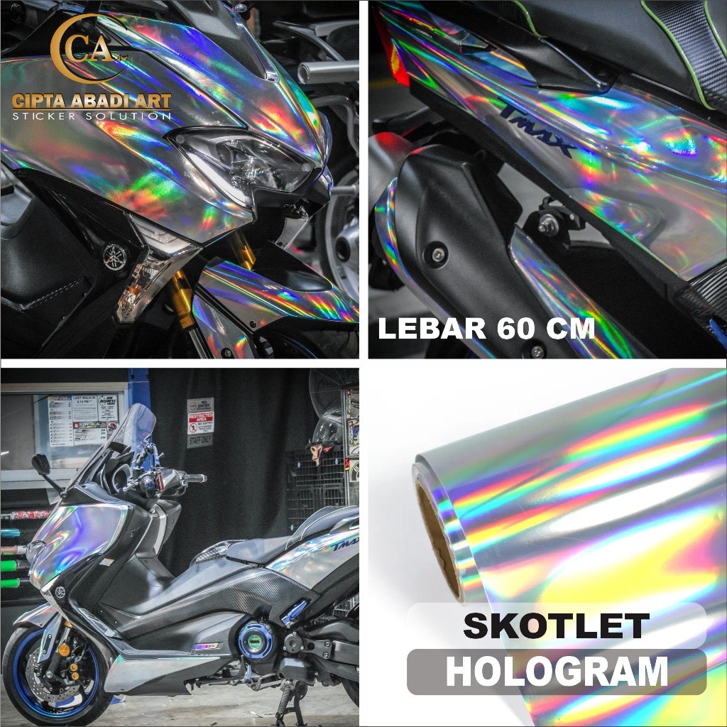 Stiker skotlet hologram sticker krom laser hologram scotlite chrome motor pelangi lentur lebar 60cm
