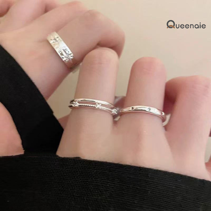 Queenaie 3pcs Set Cincin Korea Wanita Cincin Terbuka Zirkon Kelas Atas Anti Karat Aksesoris