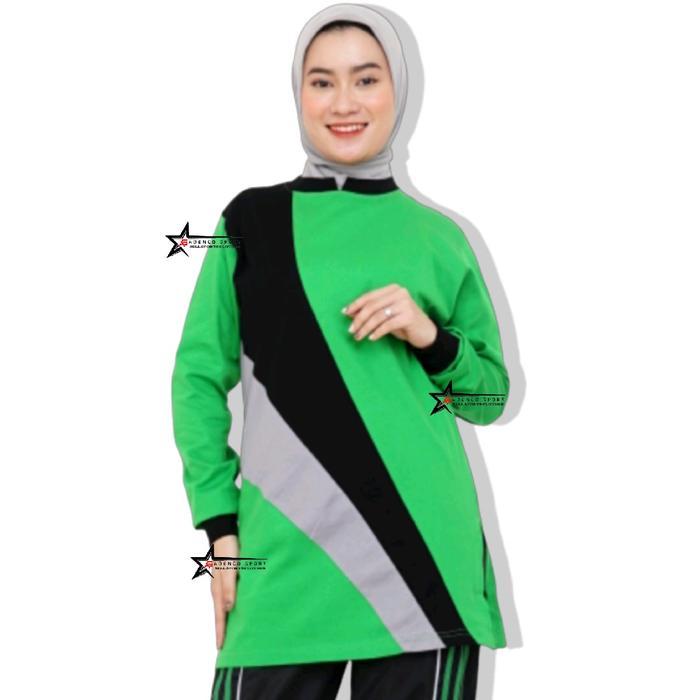 Baju olahraga wanita / atasan baju olahraga wanita Muslim Panjang - hijau fuji, M