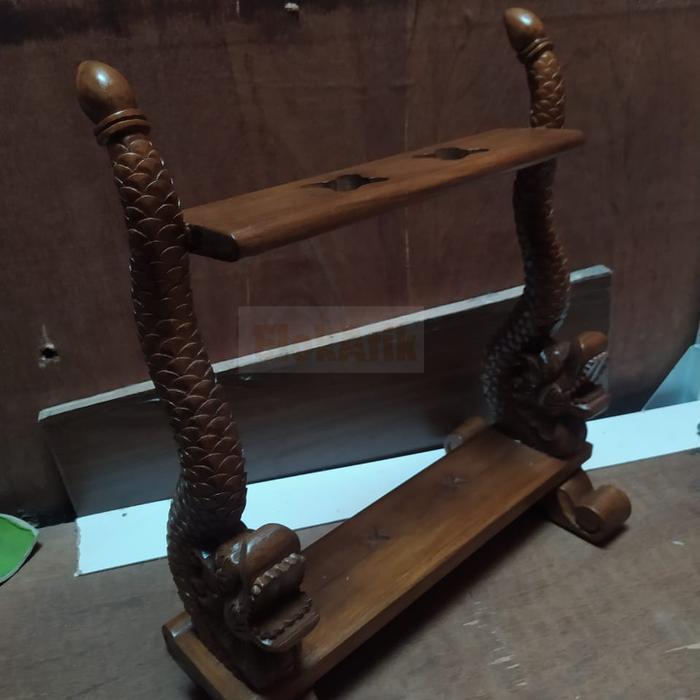 Jagrak Pusaka Pusaka Ukir Naga Kayu Jati Tua Alusan EA3423